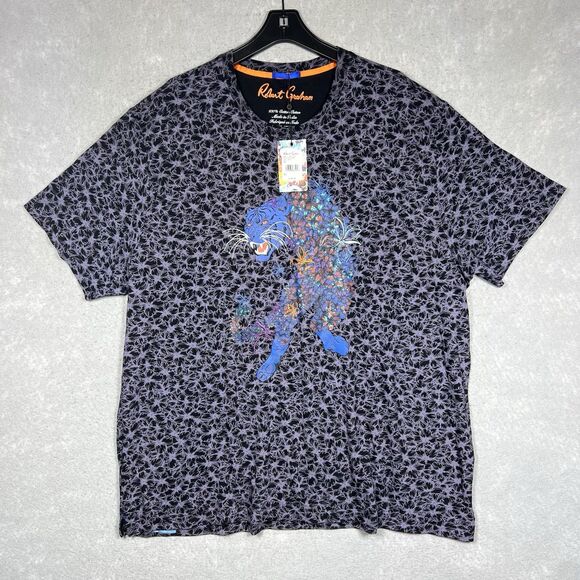 Robert Graham Shirt Men’s 2XL Floral Embroidered Tiger Short Sleeve Artful NWT! - Picture 1 of 12